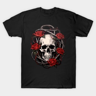 Skull And Roses - Rose with thorns skull design T-Shirt